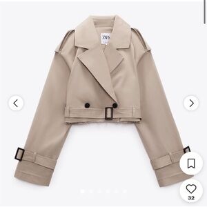 Zara Women's Tan Cropped Trench Coat Size Small